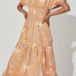 NWT Cleobella Alana Peach-Pink Floral Tiered Maxi Dress - small